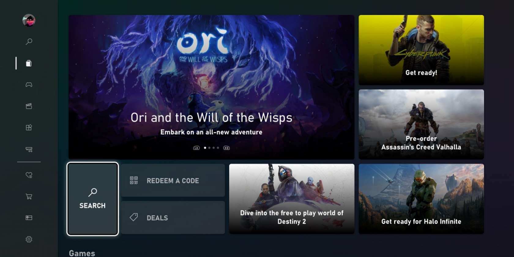 A screenshot of the new Microsoft Store on Xbox