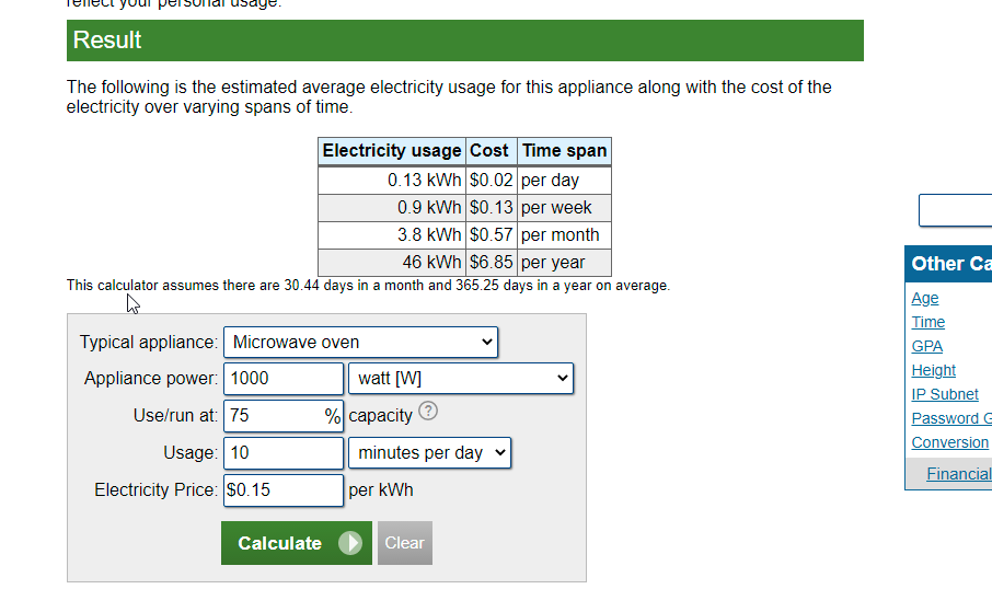 screenshot of calculator net electricity calculator